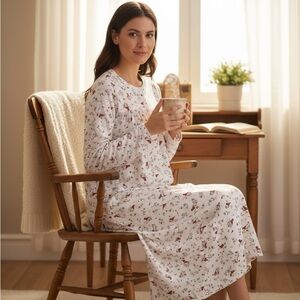 Dalia Collection White and Red Floral Pajama Dress